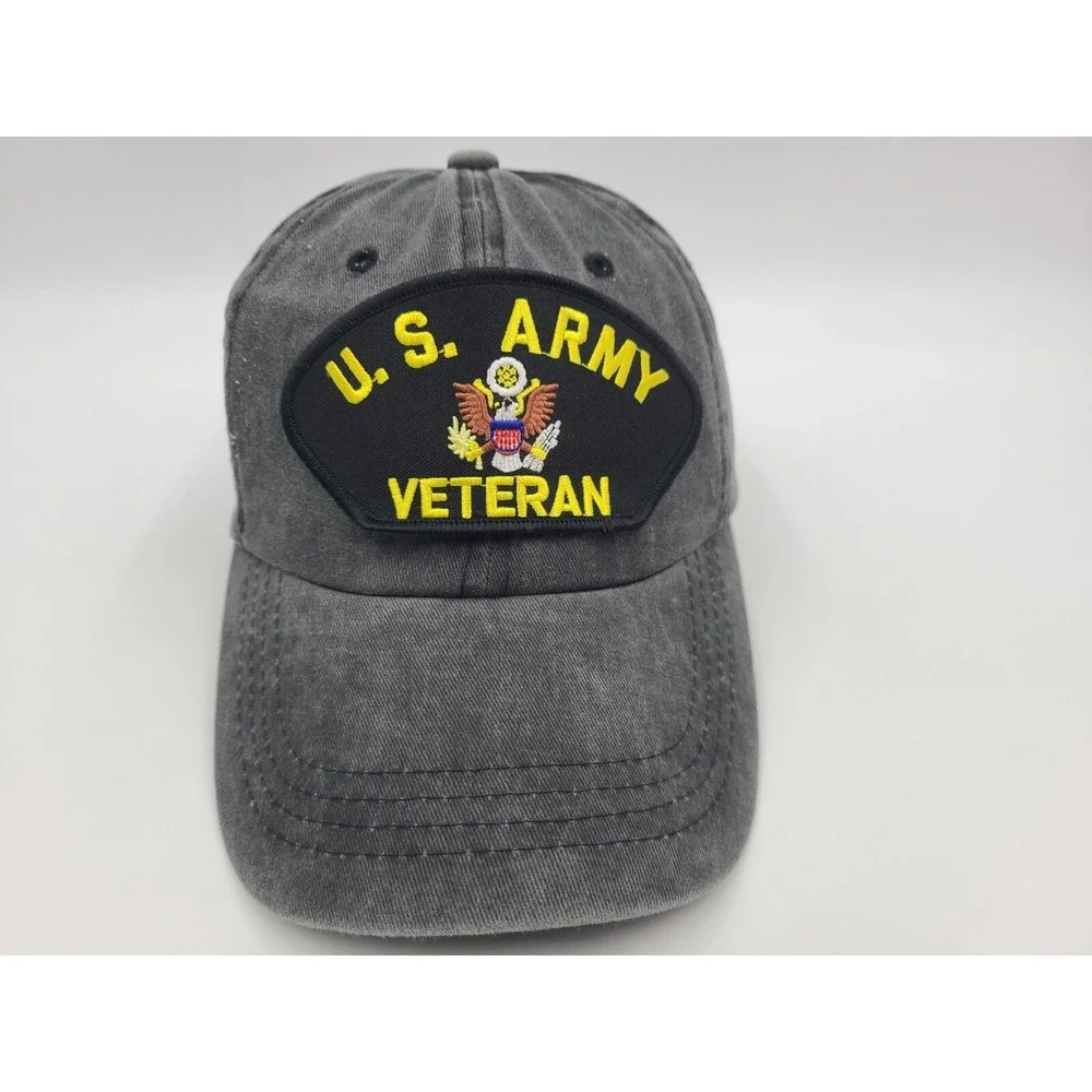 US Army Veteran Patch Strapback Adjustable Hat Cap United States Men Women Black